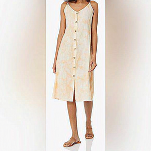 Women’s ROXY cotton buttoned sleeveless summer apricot plaid dress‎ size medium